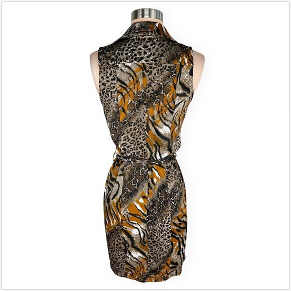 Grifflin Paris Multi Color Animal Print Pattern Sleeveless Belted Dress M - Picture 3 of 4